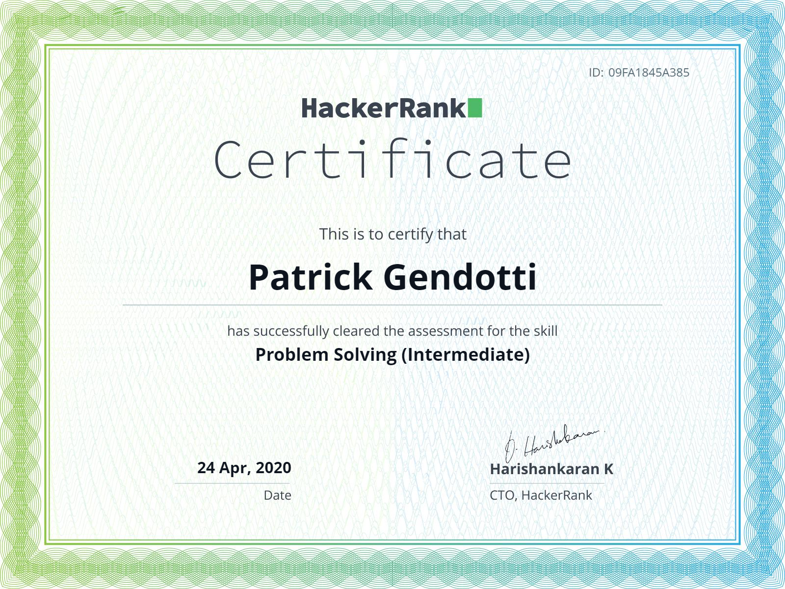 HackerRank Problem Solving Certificate